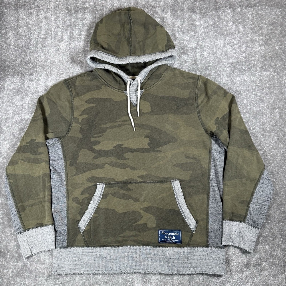 Abercrombie & Fitch Hoodie Men's Large Green Camo Weathered Distressed